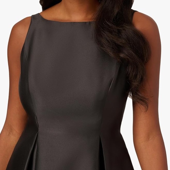 Adrianna Papell Sleeveless Mikado Fit And Flare Midi Dress With V-Back In Black - Picture 3 of 10